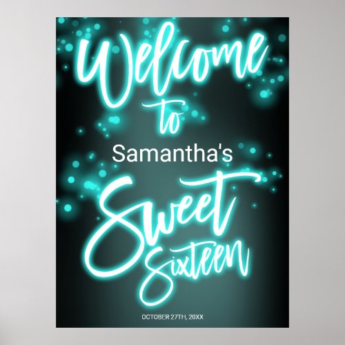 Sweet 16 Birthday Colorful Neon Glow Dark Party Po Poster