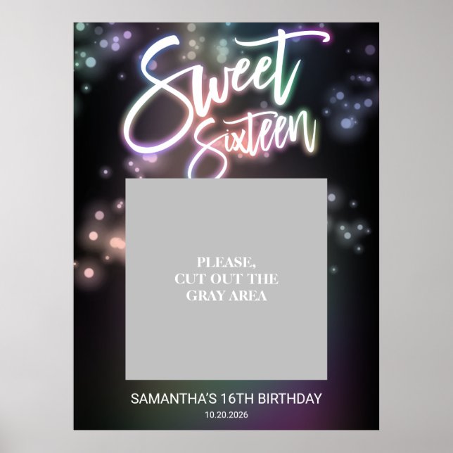 Sweet 16 Birthday Colorful Neon Glow Dark Party Poster (Front)