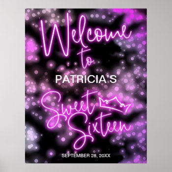 Sweet 16 Birthday Colorful Neon Glow Welcome Sign by LitleStarPaper at Zazzle