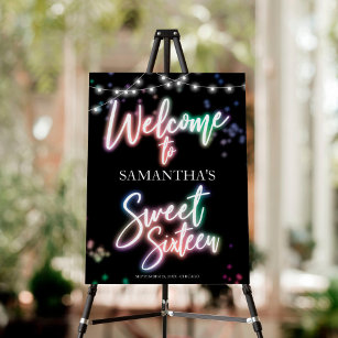 Sweet 16 Birthday Colorful Neon Glow Welcome Sign