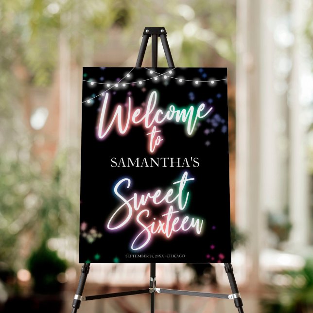 Sweet 16 Birthday Colorful Neon Glow Welcome Sign (Creator Uploaded)