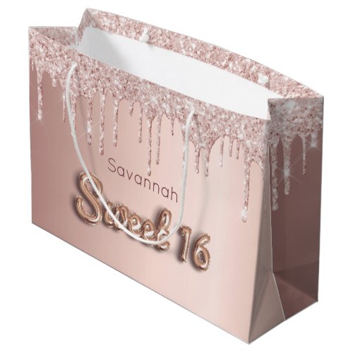 Sweet 16 birthday custom photo rose gold glitter large gift bag