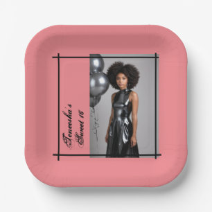 Sweet 16 Birthday – Custom Pink & Black  Paper Plates