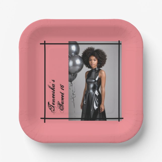 Sweet 16 Birthday – Custom Pink & Black  Paper Plates (Front)