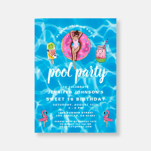 Sweet 16 Birthday Cute Pink Summer Pool Party Invitation