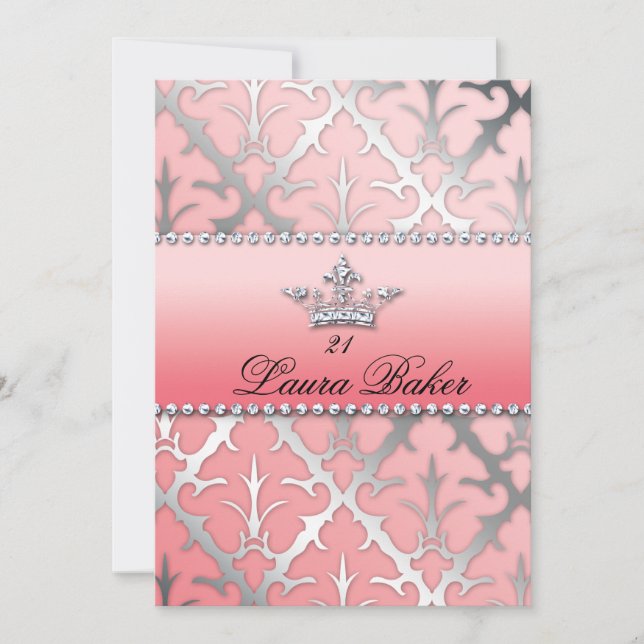 Sweet 16 Birthday Damask Baby Shower Crown Invitation (Front)