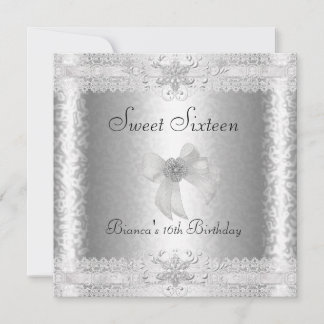 Sweet 16 Birthday Elegant Silver White Floral 2 Invitation