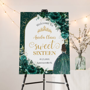 Sweet 16 Birthday Emerald Floral Dress Brunette Foam Board