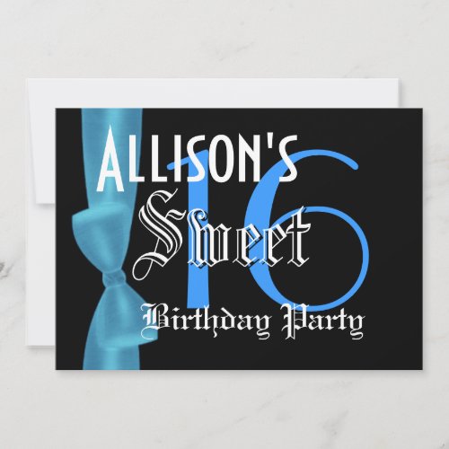 Sweet 16 Birthday  Faux Blue Bow Custom Announcements