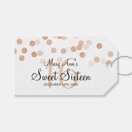 Sweet 16 Birthday Faux Copper Foil Glitter Lights Gift Tags