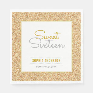 Sweet 16 Birthday Faux Gold Glitter Paper Napkins