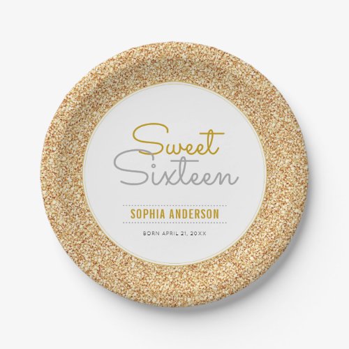 Sweet 16 Birthday Faux Gold Glitter Paper Plates