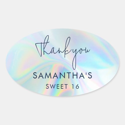Sweet 16 Birthday Faux Holographic Thank You Oval Sticker