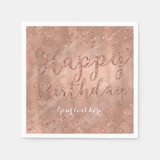 Sweet 16 Birthday Faux Rose Gold Glitter Party Napkins (Front)