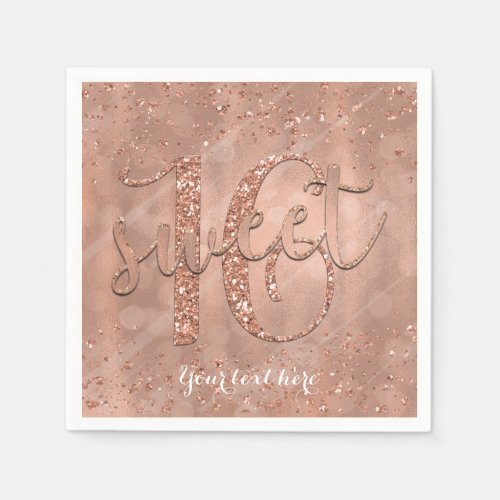 Sweet 16 Birthday Faux Rose Gold Glitter Party Napkins