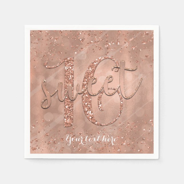 Sweet 16 Birthday Faux Rose Gold Glitter Party Napkins (Front)