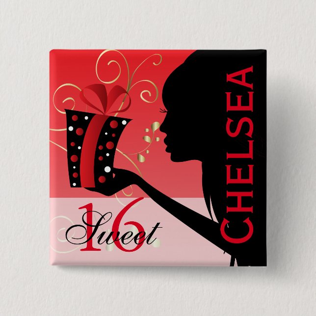Sweet 16 Birthday Girl Pinback Button (Front)