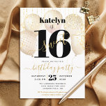 Sweet 16 Birthday Girly Glam Gold Balloons Script Invitation<br><div class="desc">“Happy Sweet 16”. Send out this stunning, simple, festive, modern, personalized party invitation for an event to remember. Bold, graphic, black typography and handwritten script overlay gold balloons and gold sparkly string lights on a sophisticated, white background. Personalize the custom text with your daughter’s name as well as other party...</div>