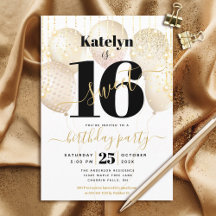 Sweet 16 Birthday Girly Glam Gold Balloons Script