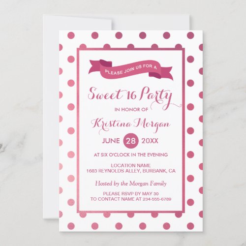 Sweet Sixteen Party Girly Pink Glitter Polk Dots Card
