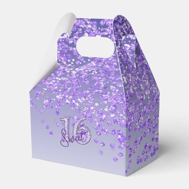Sweet 16 Birthday Glam Purple Glitter  Favor Boxes (Front Side)