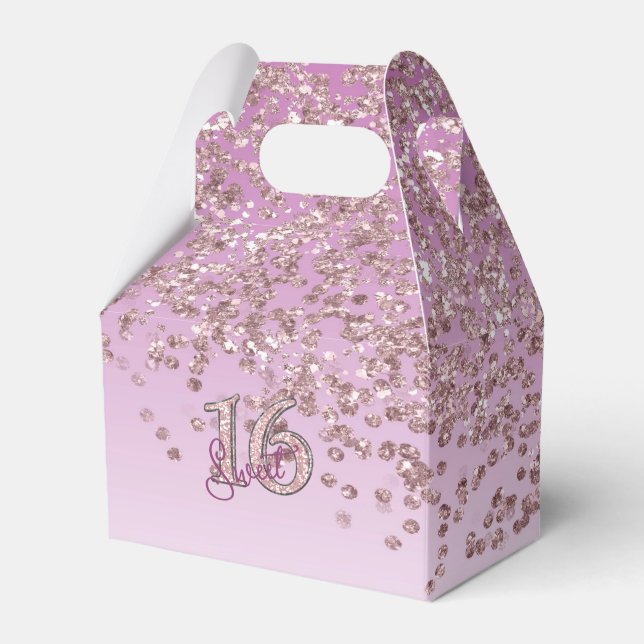 Sweet 16 Birthday Glam Rose Gold Glitter Favor Boxes (Front Side)
