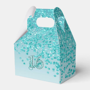Sweet 16 Birthday Glam Teal Blue Glitter Favor Boxes