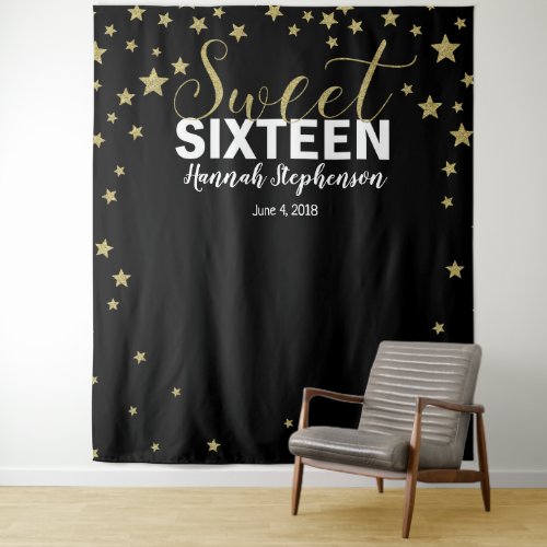 sweet 16 birthday glitter backdrop banner