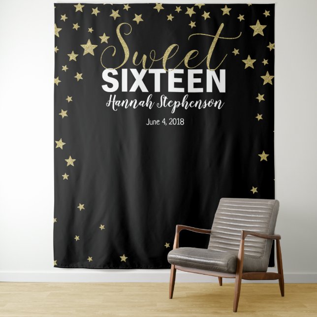 sweet 16 birthday glitter backdrop banner (In Situ)