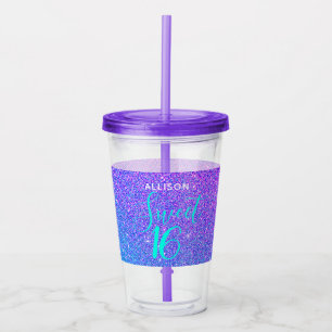 Sweet 16 Birthday Glitter Purple Teal Personalized Acrylic Tumbler