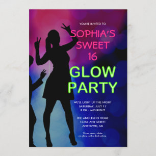 Sweet 16 Birthday Glow Party Invitation