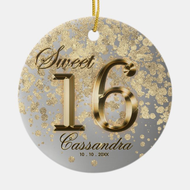 Sweet 16 Birthday Gold Faux Metallic Ceramic Ornament (Front)