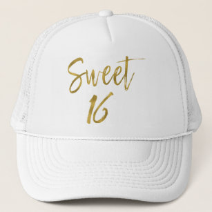 Sweet 16 Birthday Gold Foil and White Trucker Hat