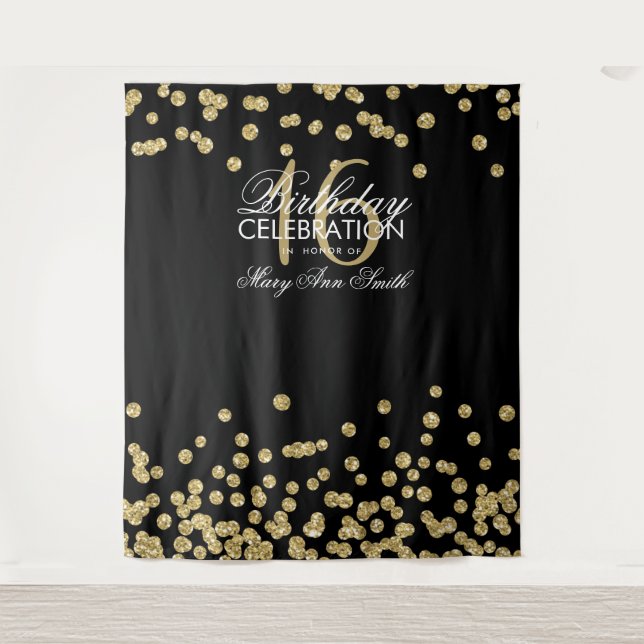 Sweet 16 Birthday Gold Glitter Confetti Backdrop (Front)