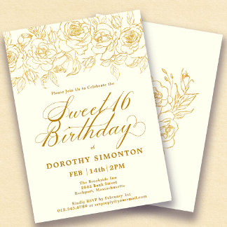 Sweet 16 Birthday Gold Rose Floral Ivory White Invitation