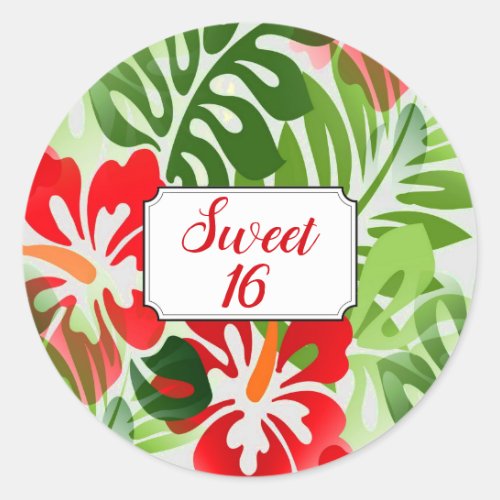 Sweet 16 Birthday Hawaiian Flowered Pattern Classic Round Sticker