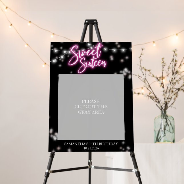 Sweet 16 Birthday Hot Pink Neon Glow Dark Party Foam Board (In Situ (Stand))