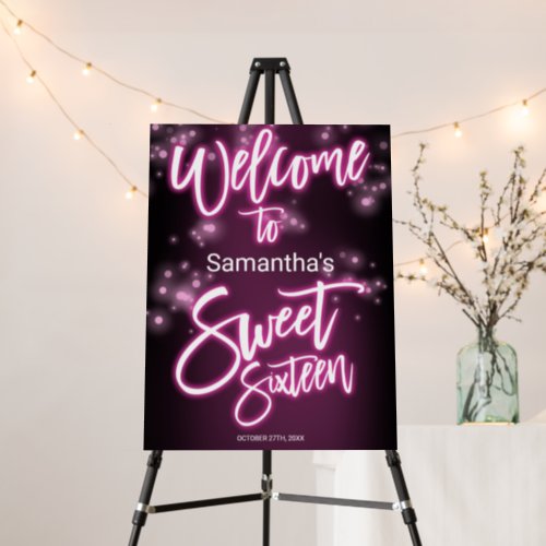 Sweet 16 Birthday Hot Pink Neon Glow Dark Party  Foam Board