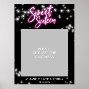 Sweet 16 Birthday Hot Pink Neon Glow Dark Party Poster