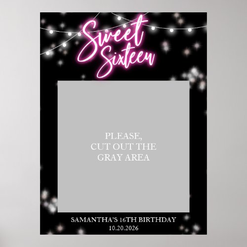 Sweet 16 Birthday Hot Pink Neon Glow Dark Party Poster