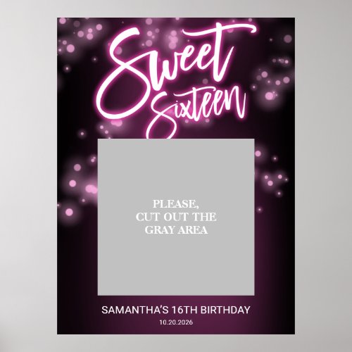 Sweet 16 Birthday Hot Pink Neon Glow Dark Party Poster