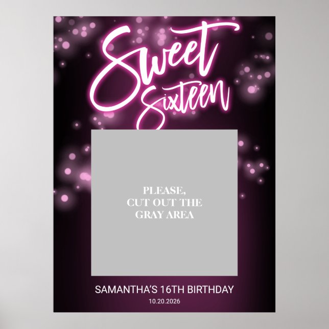 Sweet 16 Birthday Hot Pink Neon Glow Dark Party Poster (Front)