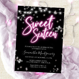 Sweet 16 Birthday Hot Pink Neon Themed Party Invitation