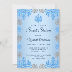 Sweet 16 Birthday Ice Blue Silver Winter Snowflake Invitation