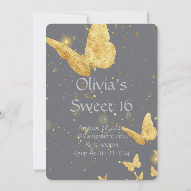 SWEET 16 BIRTHDAY INVITATION GOLD (Front)