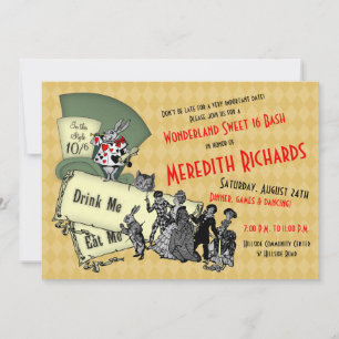 Sweet 16 Birthday Invitation Mad Hatter Wonderland