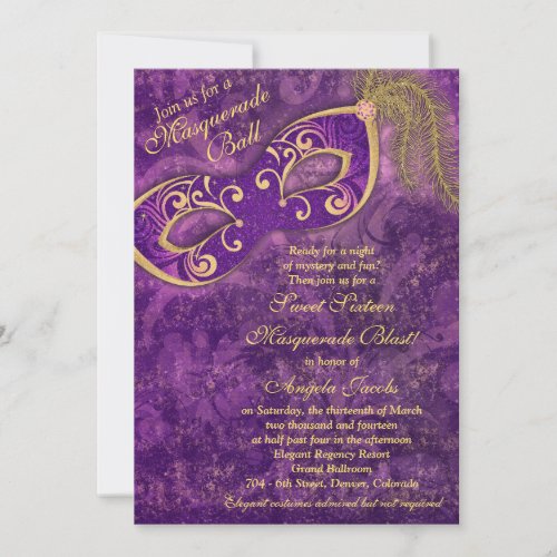 Sweet 16 Birthday Invitation  Masquerade Purple