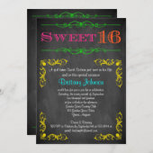 Sweet 16 Birthday Invitation | Neon Chalkboard (Front/Back)