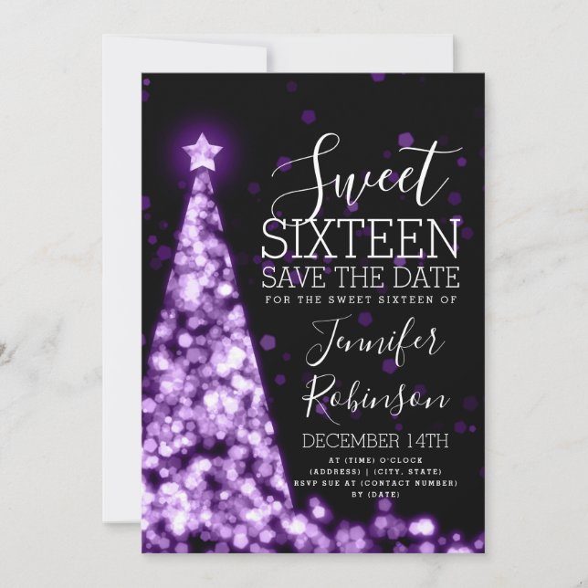 Sweet 16 Birthday Invitation Purple Christmas (Front)