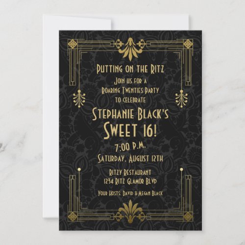 Roaring 20s Twenties Art Deco Sweet 16 Birthday Personalized Invitation
